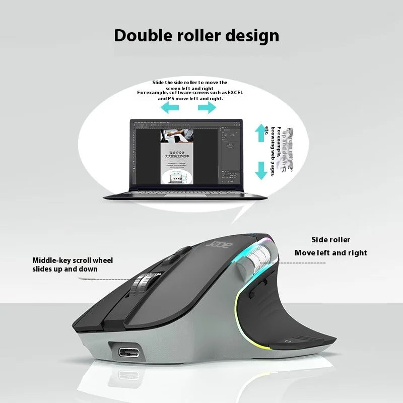 Acer Omr225 Gamer Mouse Bluetooth Wireless Mouse Dual Scroll Ergonomic Mouse Programming Custom 3mode Gaming Mice Office Mouses