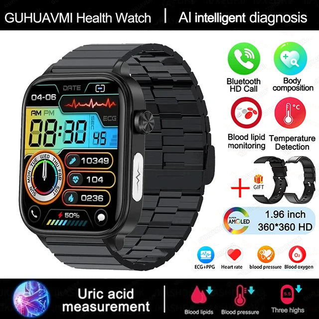 2025 novo monitoramento ecg + ppg relogio inteligente feminino pressao arterial lipidios acido urico feminino rastreador de saude nenstrual smartwatches