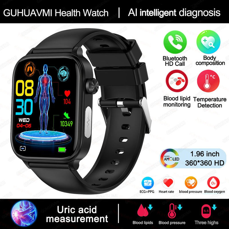 2025 novo monitoramento ecg + ppg relogio inteligente feminino pressao arterial lipidios acido urico feminino rastreador de saude nenstrual smartwatches
