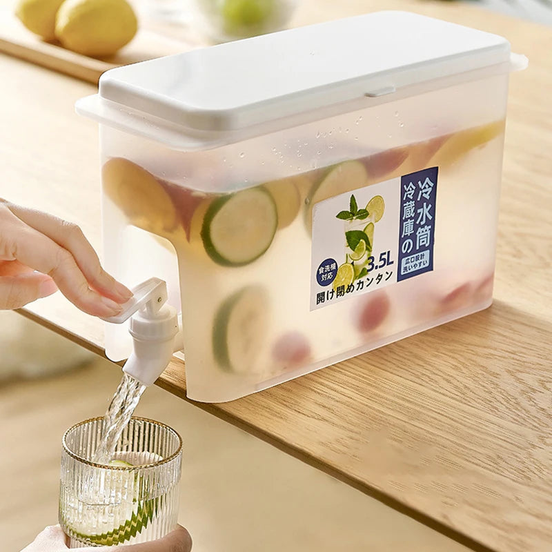 Chaleira de água com torneira, 3,5l, dispensador de bebidas, suco frio, limonada, balde, tanque de armazenamento de líquidos, organizadores de geladeira ao ar livre