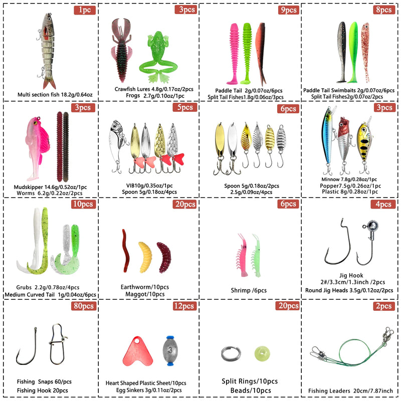 Fishing 83/133/193/239/409pcs Fishing Lure Kit For Trout/Pike/Bass Multi-Lure Fishing Set Layered Tackle Pro Gear Tackle Box