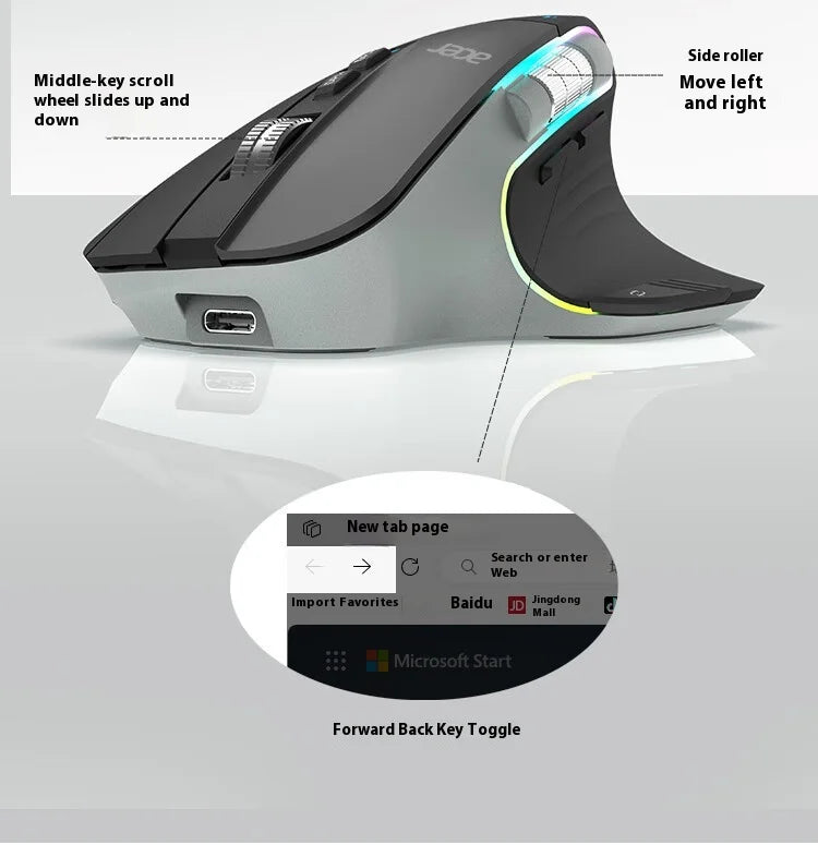 Acer Omr225 Gamer Mouse Bluetooth Wireless Mouse Dual Scroll Ergonomic Mouse Programming Custom 3mode Gaming Mice Office Mouses