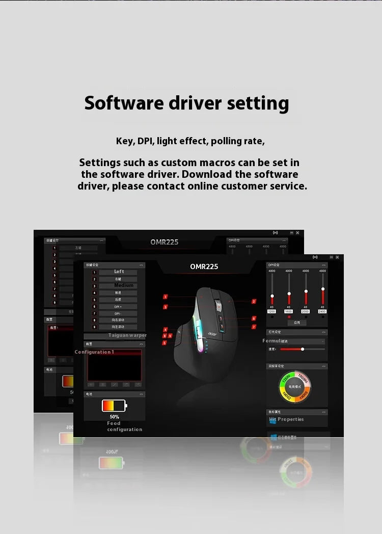 Acer Omr225 Gamer Mouse Bluetooth Wireless Mouse Dual Scroll Ergonomic Mouse Programming Custom 3mode Gaming Mice Office Mouses