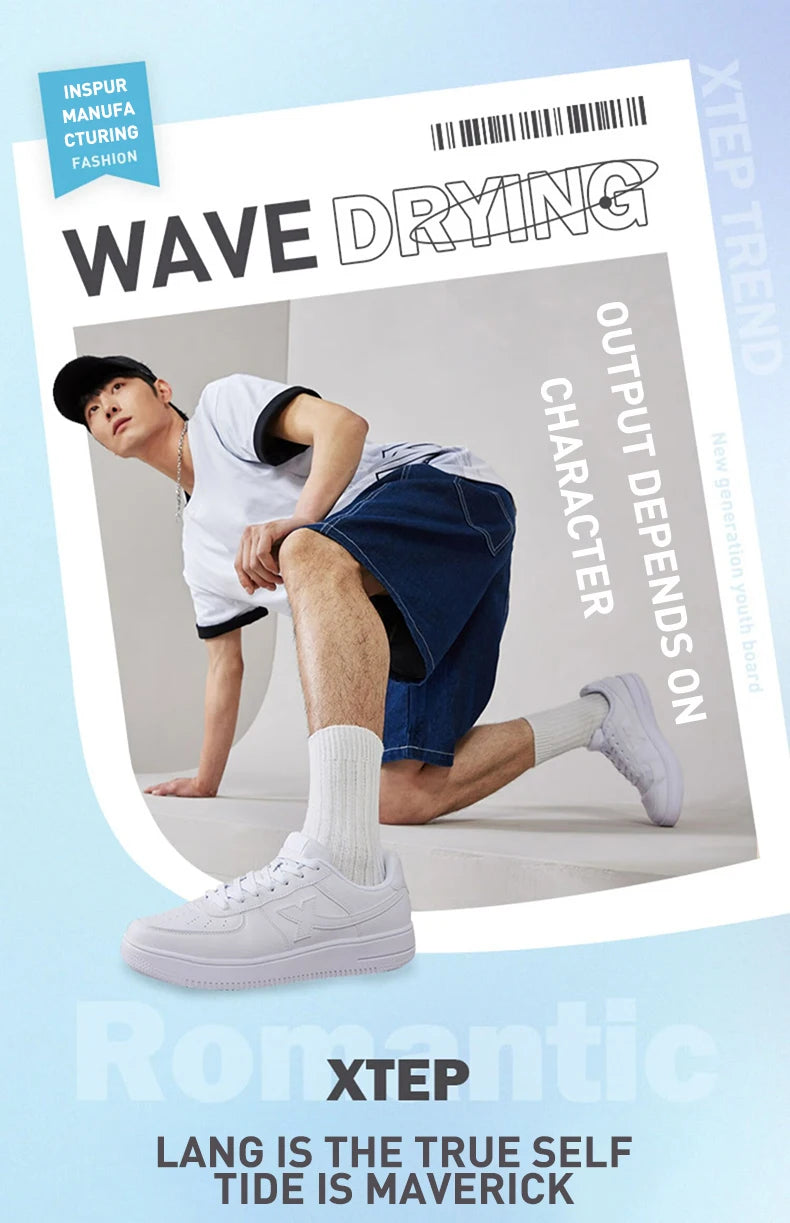 Xtep Women Men Skateboarding Shoes Non-Slip Casual White Couple Skate Sneakers Male Female Luxury Brand Shoes 881219319851