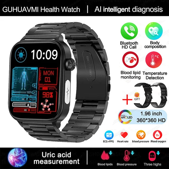 2025 novo monitoramento ecg + ppg relogio inteligente feminino pressao arterial lipidios acido urico feminino rastreador de saude nenstrual smartwatches