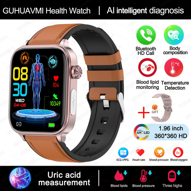 2025 novo monitoramento ecg + ppg relogio inteligente feminino pressao arterial lipidios acido urico feminino rastreador de saude nenstrual smartwatches