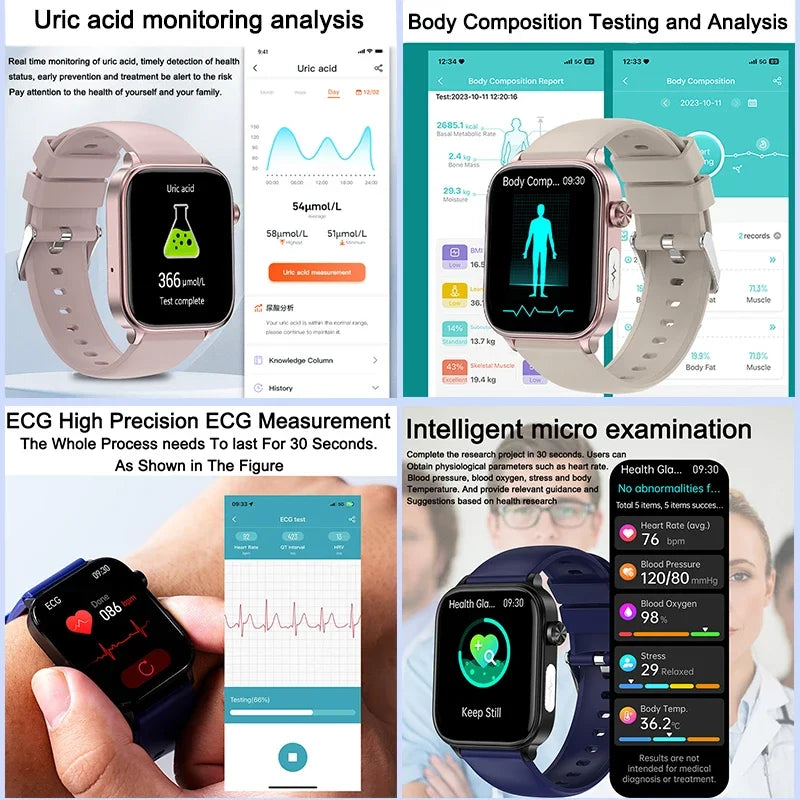 2025 novo monitoramento ecg + ppg relogio inteligente feminino pressao arterial lipidios acido urico feminino rastreador de saude nenstrual smartwatches