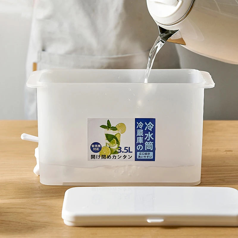Chaleira de água com torneira, 3,5l, dispensador de bebidas, suco frio, limonada, balde, tanque de armazenamento de líquidos, organizadores de geladeira ao ar livre