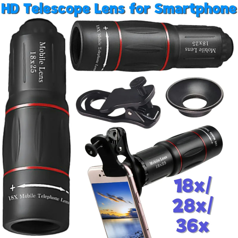 Lente da câmera do telefone móvel 18/28/36x clip-on zoom câmera do telefone lente telefoto lente do telescópio óptico para acampamento caça esportes