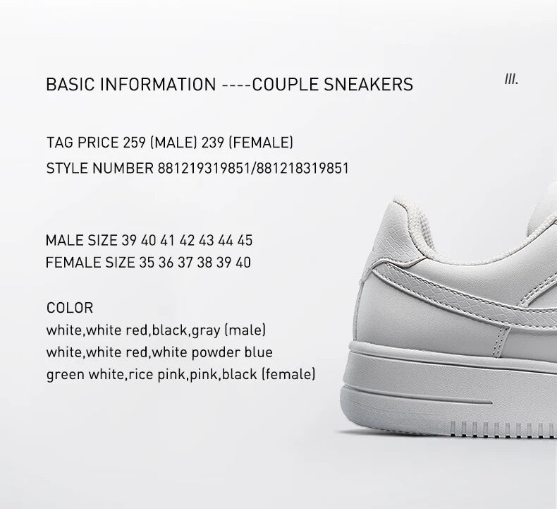 Xtep Women Men Skateboarding Shoes Non-Slip Casual White Couple Skate Sneakers Male Female Luxury Brand Shoes 881219319851