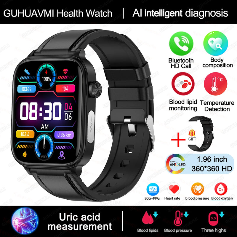 2025 novo monitoramento ecg + ppg relogio inteligente feminino pressao arterial lipidios acido urico feminino rastreador de saude nenstrual smartwatches