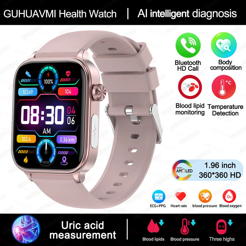 2025 novo monitoramento ecg + ppg relogio inteligente feminino pressao arterial lipidios acido urico feminino rastreador de saude nenstrual smartwatches