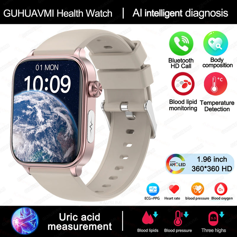 2025 novo monitoramento ecg + ppg relogio inteligente feminino pressao arterial lipidios acido urico feminino rastreador de saude nenstrual smartwatches