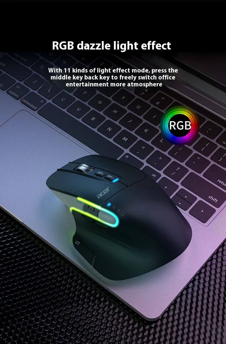 Acer Omr225 Gamer Mouse Bluetooth Wireless Mouse Dual Scroll Ergonomic Mouse Programming Custom 3mode Gaming Mice Office Mouses