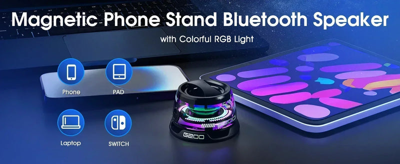 alto-falante bluetooth portatil g200 rgb iluminacao  alto falante magnetico by5,3 mini caixa de som 7 horas de reproducao suporte do tefone