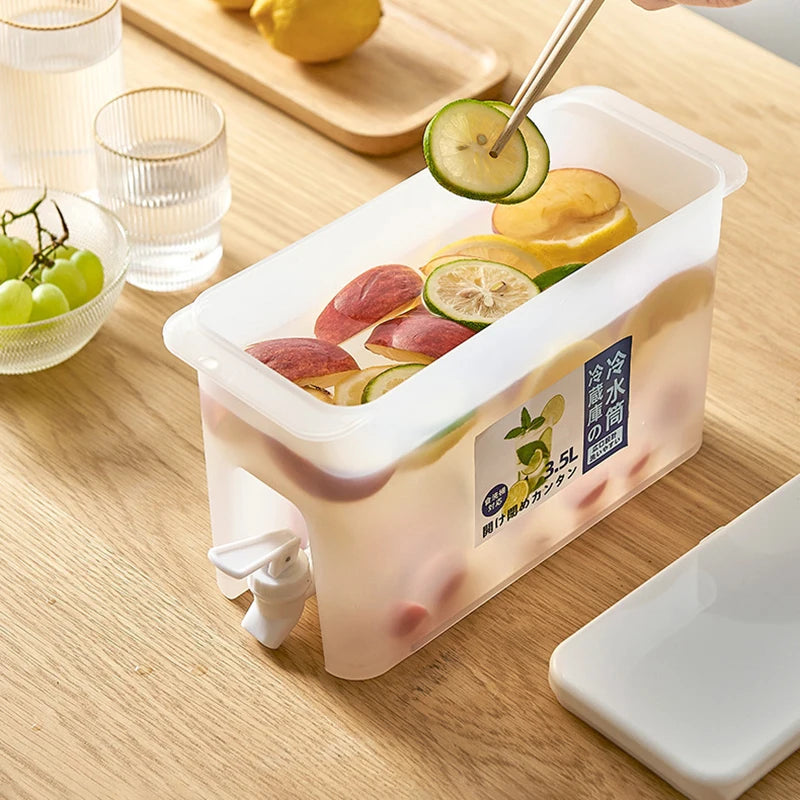 Chaleira de água com torneira, 3,5l, dispensador de bebidas, suco frio, limonada, balde, tanque de armazenamento de líquidos, organizadores de geladeira ao ar livre