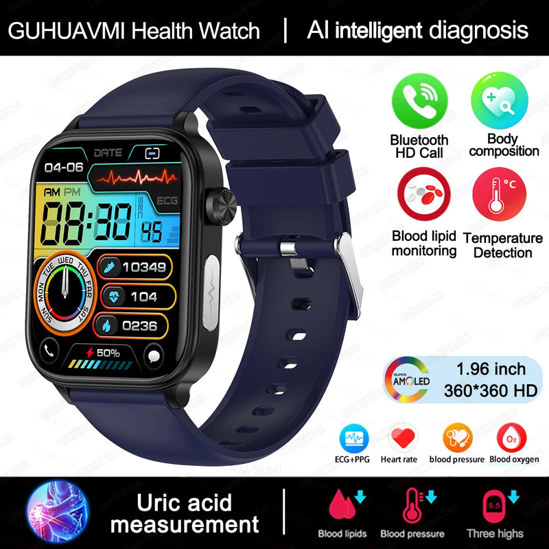 2025 novo monitoramento ecg + ppg relogio inteligente feminino pressao arterial lipidios acido urico feminino rastreador de saude nenstrual smartwatches