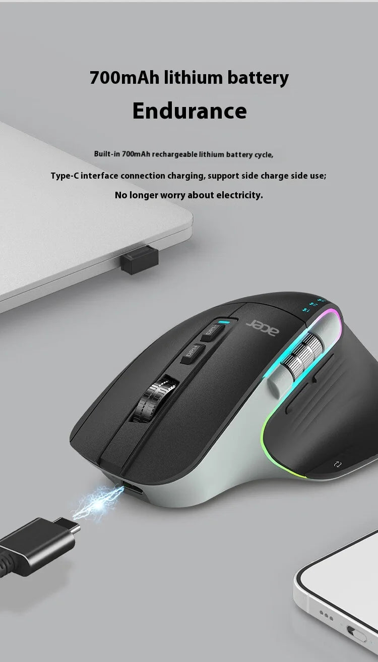 Acer Omr225 Gamer Mouse Bluetooth Wireless Mouse Dual Scroll Ergonomic Mouse Programming Custom 3mode Gaming Mice Office Mouses